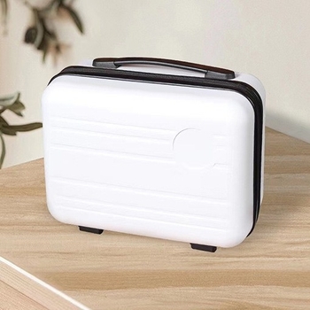 14-ιντσες ταξιδιωτική βαλίτσα με εκτύπωση λογοτύπου, μίνι νεσεσέρ καλλυντικών, φορητή πολυλειτουργική τσάντα οργάνωσης (PP υλικό, μονόδρομο τροχό, φερμουάρ, ριγέ μοτίβο, προσαρμογή branding)