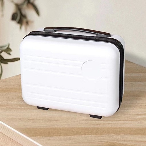 14-ιντσες ταξιδιωτική βαλίτσα με εκτύπωση λογοτύπου, μίνι νεσεσέρ καλλυντικών, φορητή πολυλειτουργική τσάντα οργάνωσης (PP υλικό, μονόδρομο τροχό, φερμουάρ, ριγέ μοτίβο, προσαρμογή branding)