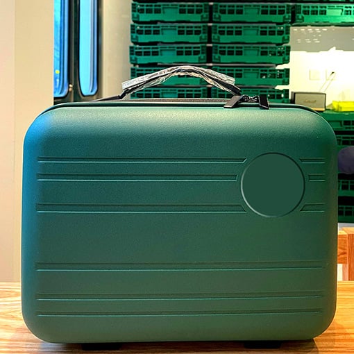 14-ιντσες ταξιδιωτική βαλίτσα με εκτύπωση λογοτύπου, μίνι νεσεσέρ καλλυντικών, φορητή πολυλειτουργική τσάντα οργάνωσης (PP υλικό, μονόδρομο τροχό, φερμουάρ, ριγέ μοτίβο, προσαρμογή branding)