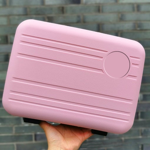 14-ιντσες ταξιδιωτική βαλίτσα με εκτύπωση λογοτύπου, μίνι νεσεσέρ καλλυντικών, φορητή πολυλειτουργική τσάντα οργάνωσης (PP υλικό, μονόδρομο τροχό, φερμουάρ, ριγέ μοτίβο, προσαρμογή branding)