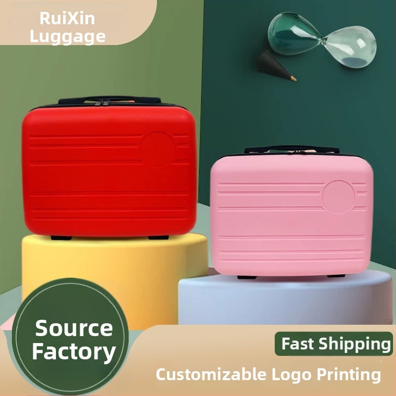 14-ιντσες ταξιδιωτική βαλίτσα με εκτύπωση λογοτύπου, μίνι νεσεσέρ καλλυντικών, φορητή πολυλειτουργική τσάντα οργάνωσης (PP υλικό, μονόδρομο τροχό, φερμουάρ, ριγέ μοτίβο, προσαρμογή branding)