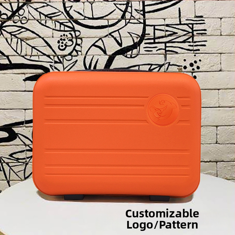 14-ιντσες ταξιδιωτική βαλίτσα με εκτύπωση λογοτύπου, μίνι νεσεσέρ καλλυντικών, φορητή πολυλειτουργική τσάντα οργάνωσης (PP υλικό, μονόδρομο τροχό, φερμουάρ, ριγέ μοτίβο, προσαρμογή branding)