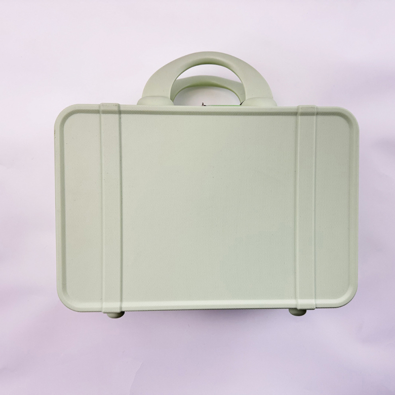 14-ιντσες ταξιδιωτική βαλίτσα με εκτύπωση λογοτύπου, μίνι νεσεσέρ καλλυντικών, φορητή πολυλειτουργική τσάντα οργάνωσης (PP υλικό, μονόδρομο τροχό, φερμουάρ, ριγέ μοτίβο, προσαρμογή branding)