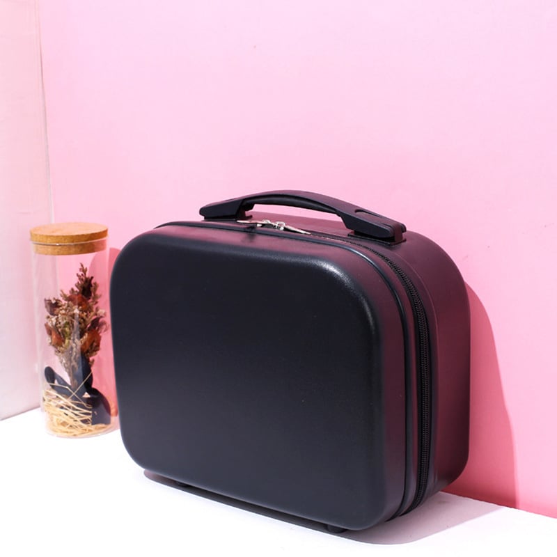 14-ιντσες ταξιδιωτική βαλίτσα με εκτύπωση λογοτύπου, μίνι νεσεσέρ καλλυντικών, φορητή πολυλειτουργική τσάντα οργάνωσης (PP υλικό, μονόδρομο τροχό, φερμουάρ, ριγέ μοτίβο, προσαρμογή branding)