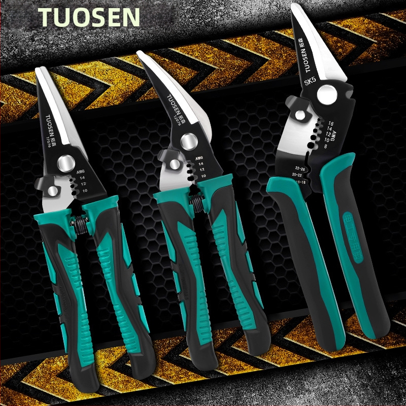 Tuosen vadu noņemšanas knaibles — daudzfunkcionāls instruments vadu noņemšanai, krimpēšanai, piespraušanai un kabelu atvēršanai