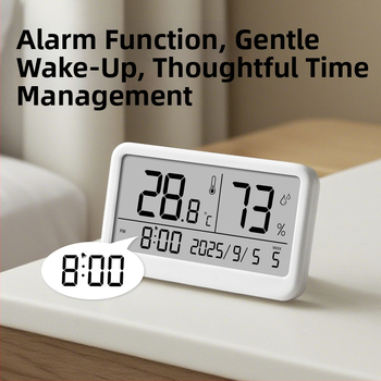 Вътрешен цифров измервател на температура и влажност — ултра тънък мини термометър с магнитен будилник (1,5V батерия)