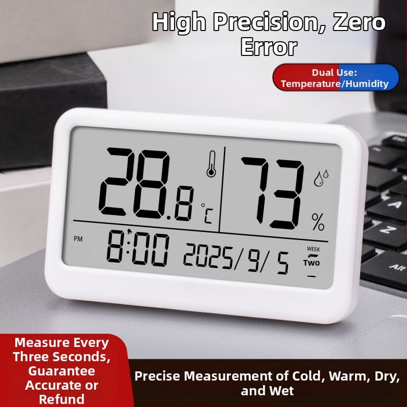 Вътрешен цифров измервател на температура и влажност — ултра тънък мини термометър с магнитен будилник (1,5V батерия)