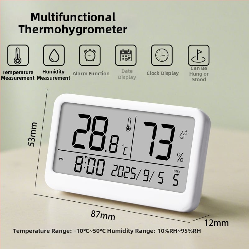Вътрешен цифров измервател на температура и влажност — ултра тънък мини термометър с магнитен будилник (1,5V батерия)