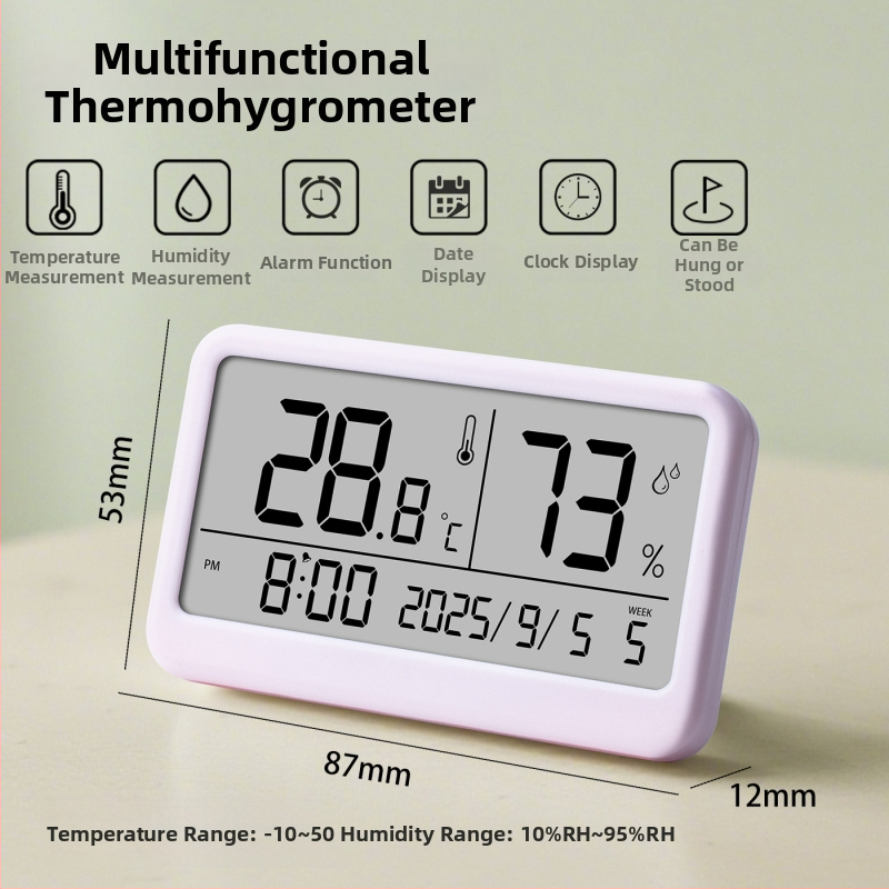 Вътрешен цифров измервател на температура и влажност — ултра тънък мини термометър с магнитен будилник (1,5V батерия)