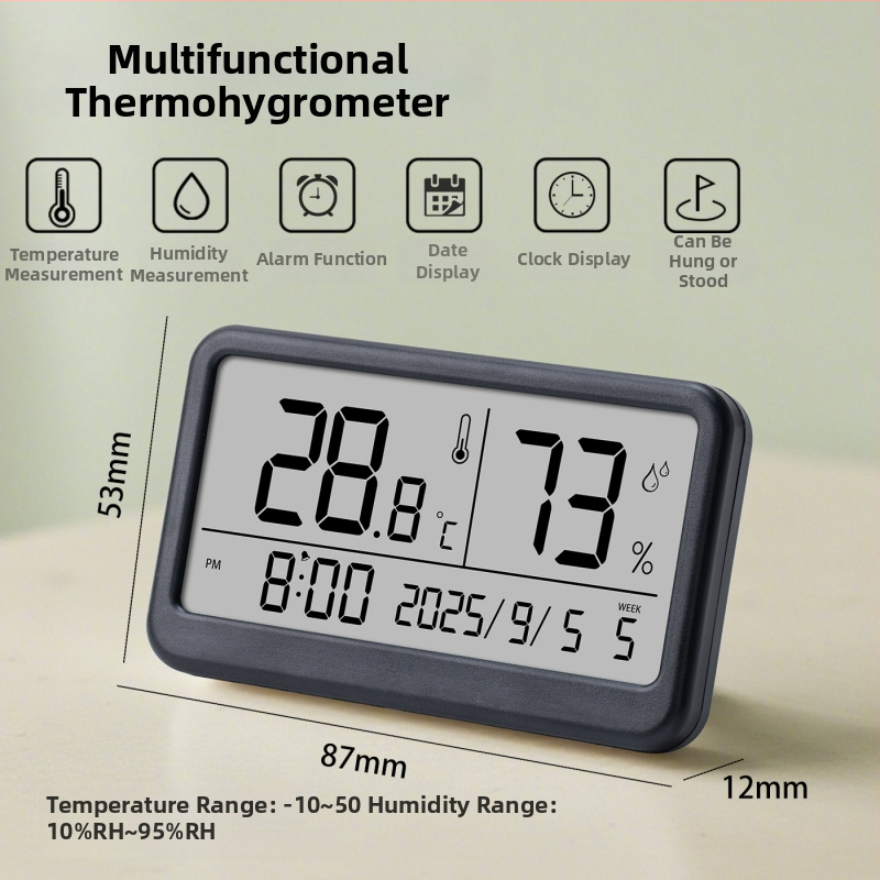 Вътрешен цифров измервател на температура и влажност — ултра тънък мини термометър с магнитен будилник (1,5V батерия)