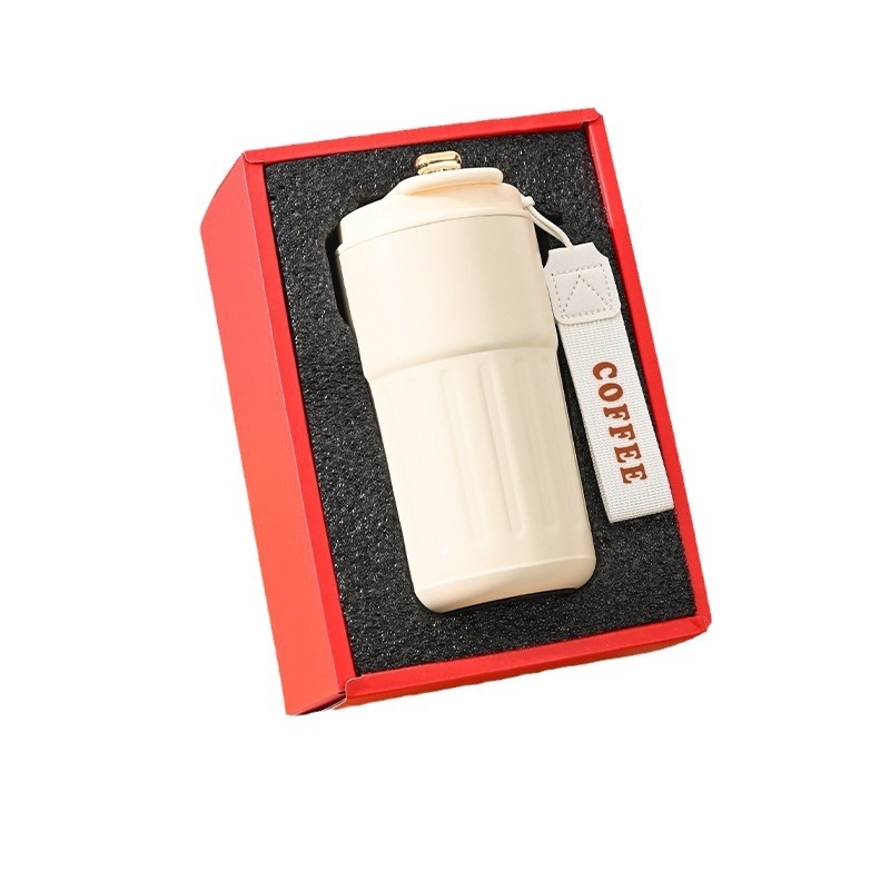 Üzleti ajándék termosz bögre egyedi logóval – 316 rozsdamentes acél, vákuum szigetelés 0–6 óra, nyomtatható logó, hordozó zsinórral, díszdobozos csomagolás