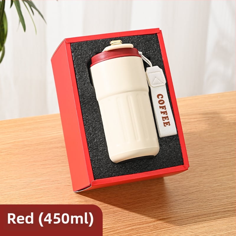 Üzleti ajándék termosz bögre egyedi logóval – 316 rozsdamentes acél, vákuum szigetelés 0–6 óra, nyomtatható logó, hordozó zsinórral, díszdobozos csomagolás