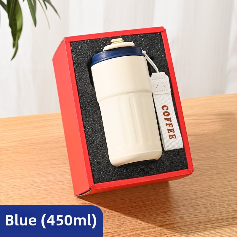 Üzleti ajándék termosz bögre egyedi logóval – 316 rozsdamentes acél, vákuum szigetelés 0–6 óra, nyomtatható logó, hordozó zsinórral, díszdobozos csomagolás