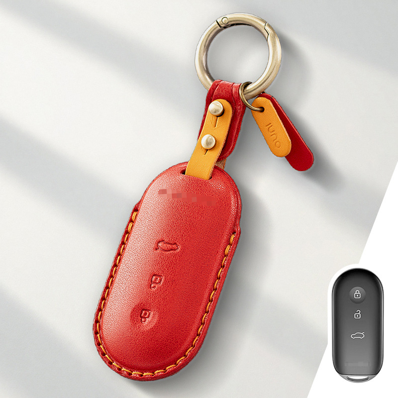Калъф за ключ Wenjie за M9/M8/M7, обновено издание, кожено покритие от говежда кожа