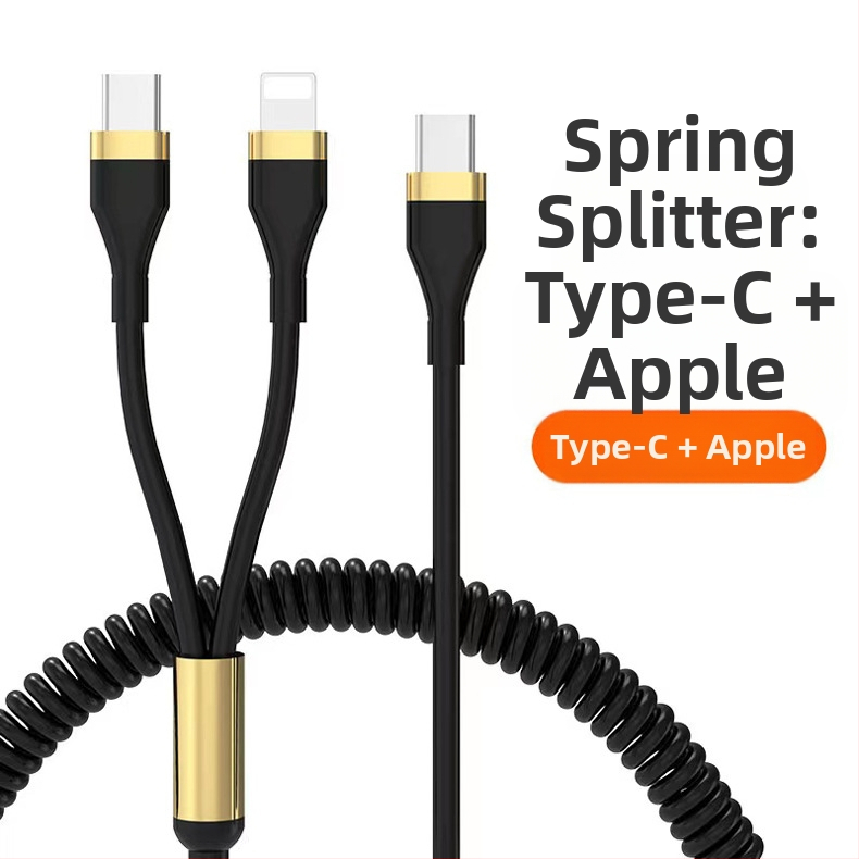 WAITU αυτοκινητικό καλώδιο δεδομένων 3-σε-1 με Lightning, Micro USB και Type-C, τηλεσκοπικός σχεδιασμός, διπλή έξοδος, κατασκευασμένο από TPE