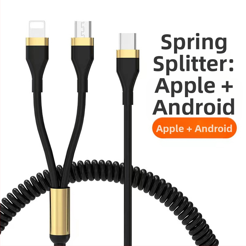 WAITU αυτοκινητικό καλώδιο δεδομένων 3-σε-1 με Lightning, Micro USB και Type-C, τηλεσκοπικός σχεδιασμός, διπλή έξοδος, κατασκευασμένο από TPE
