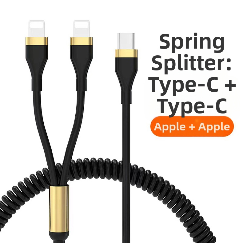 WAITU αυτοκινητικό καλώδιο δεδομένων 3-σε-1 με Lightning, Micro USB και Type-C, τηλεσκοπικός σχεδιασμός, διπλή έξοδος, κατασκευασμένο από TPE