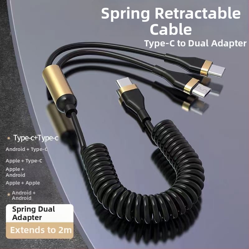 WAITU αυτοκινητικό καλώδιο δεδομένων 3-σε-1 με Lightning, Micro USB και Type-C, τηλεσκοπικός σχεδιασμός, διπλή έξοδος, κατασκευασμένο από TPE