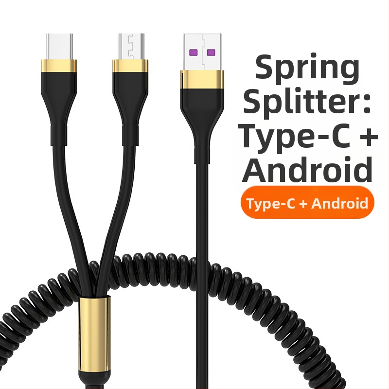 WAITU αυτοκινητικό καλώδιο δεδομένων 3-σε-1 με Lightning, Micro USB και Type-C, τηλεσκοπικός σχεδιασμός, διπλή έξοδος, κατασκευασμένο από TPE