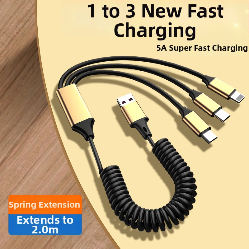 WAITU αυτοκινητικό καλώδιο δεδομένων 3-σε-1 με Lightning, Micro USB και Type-C, τηλεσκοπικός σχεδιασμός, διπλή έξοδος, κατασκευασμένο από TPE