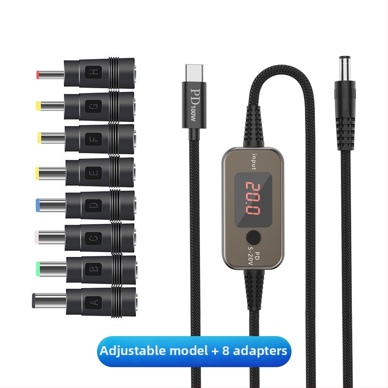 PD állítható Type-C férfi–DC tápkábel, 5-12-20V, 1,2 m, optikai modemhez, routerhez és laptophoz