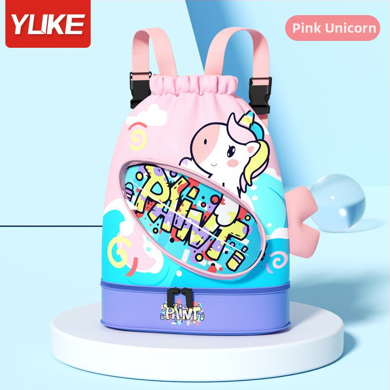 Rucsac pentru copii cu compartiment uscat/moc, impermeabil, model Cartoon, material poliester + EVA, unisex, pentru utilizare în aer liber