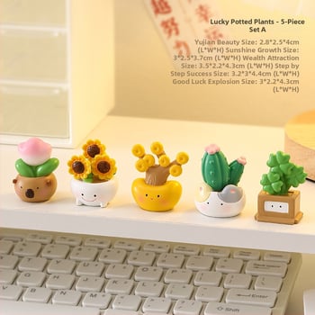 Miniatură de birou din rășină cu cactus, stil desen animat, micro peisaj japonez