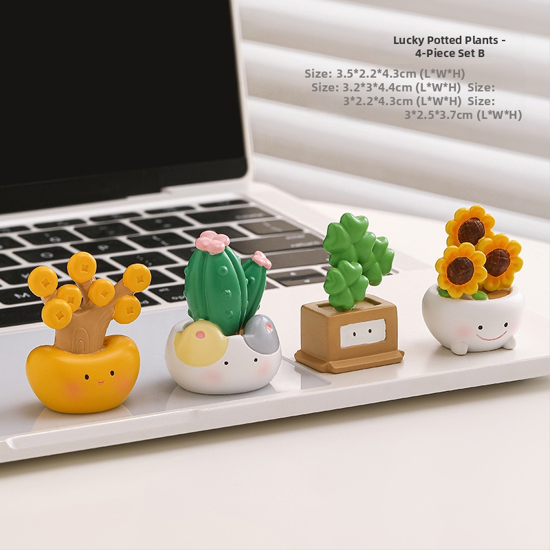 Miniatură de birou din rășină cu cactus, stil desen animat, micro peisaj japonez