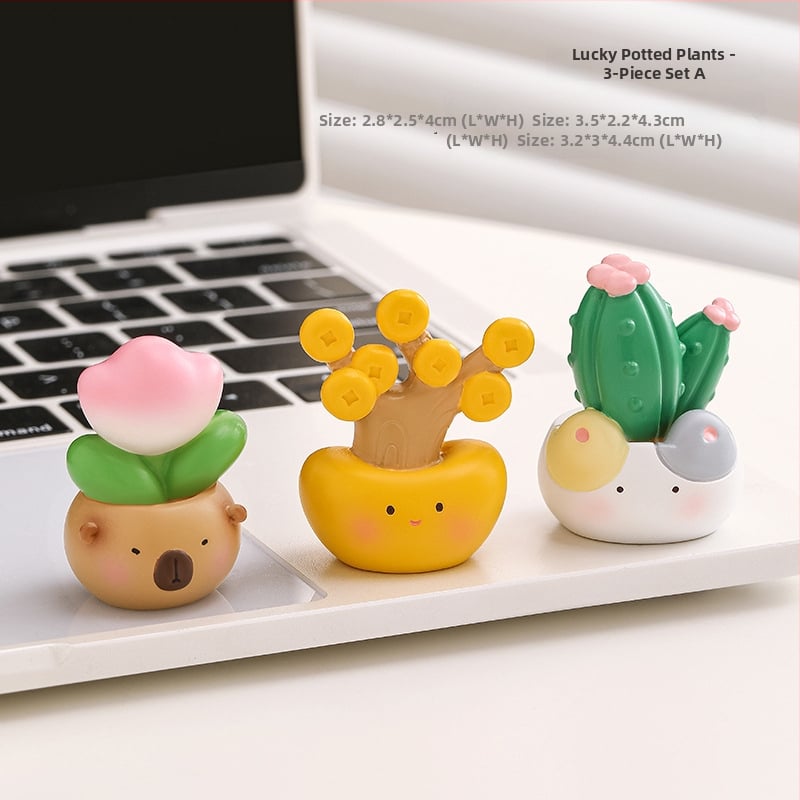 Miniatură de birou din rășină cu cactus, stil desen animat, micro peisaj japonez