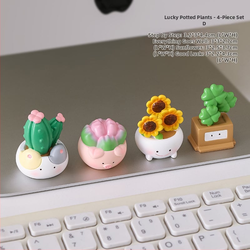 Miniatură de birou din rășină cu cactus, stil desen animat, micro peisaj japonez