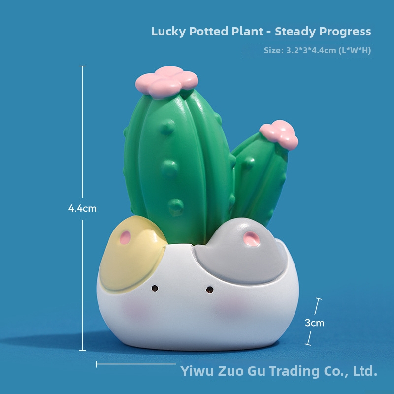 Miniatură de birou din rășină cu cactus, stil desen animat, micro peisaj japonez