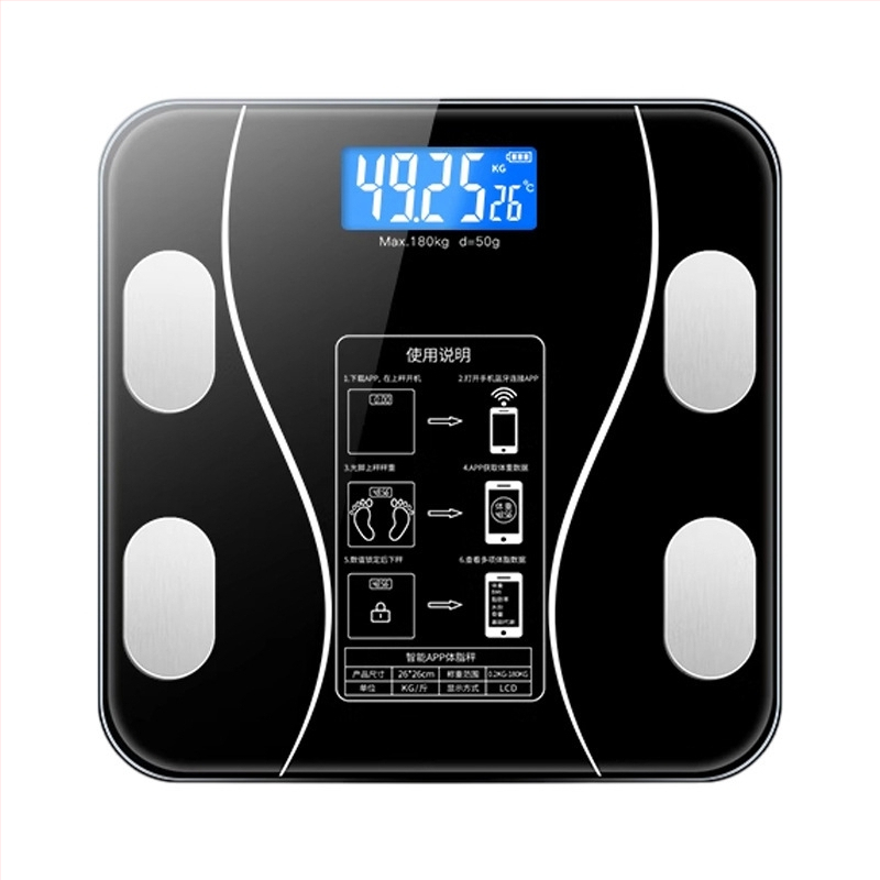 Cântar Bluetooth pentru masă corporală, cu măsurare a greutății, a grăsimii corporale, a caloriilor și a umidității, până la 180 kg, încărcare USB, cântar digital