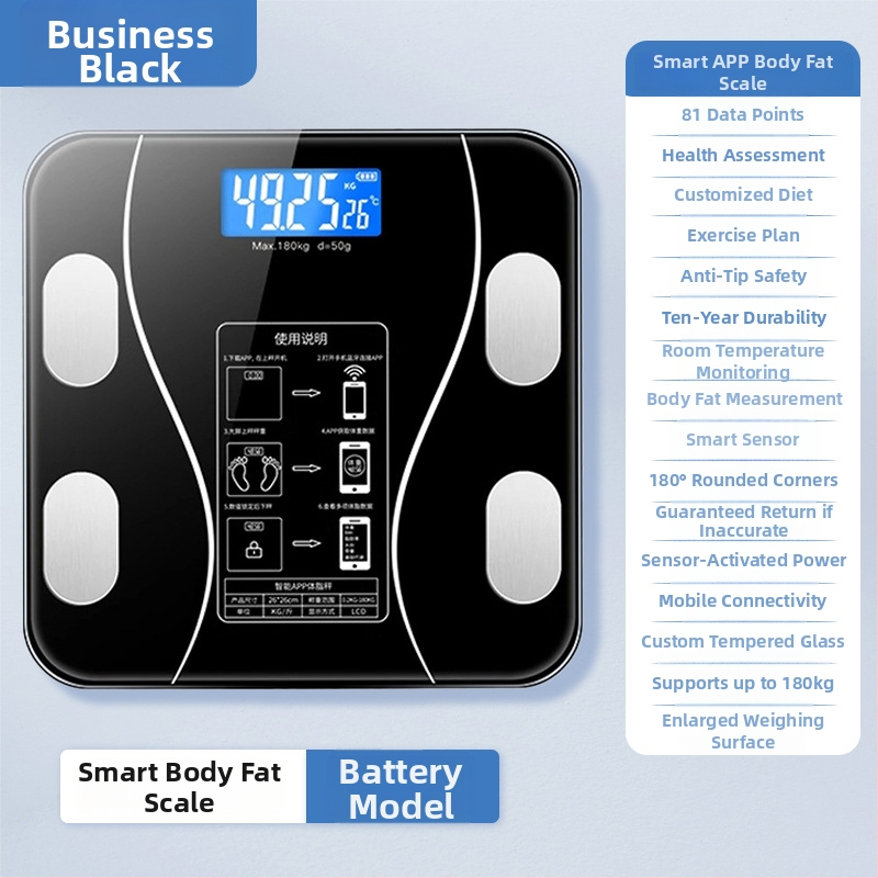 Cântar Bluetooth pentru masă corporală, cu măsurare a greutății, a grăsimii corporale, a caloriilor și a umidității, până la 180 kg, încărcare USB, cântar digital