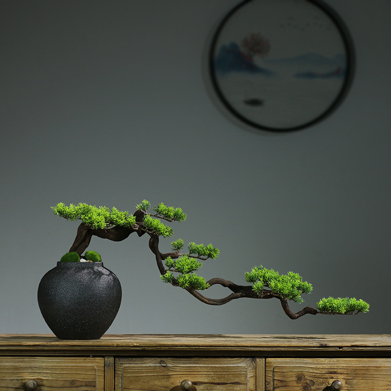 Bonsai din lemn în stil nou chinezesc – decor de masă, peisaj miniatural, realizare semi-artizanală