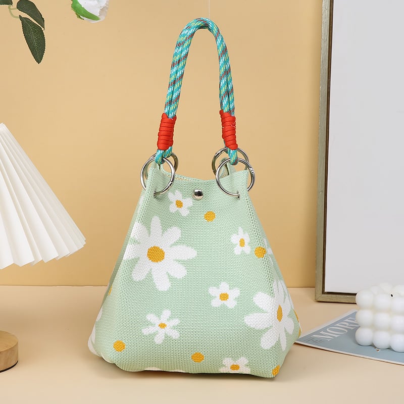 Плетена чанта — урбан стил, полиестер + еластан, магнитно закопчаване, вертикално квадратно, триизмерна конструкция