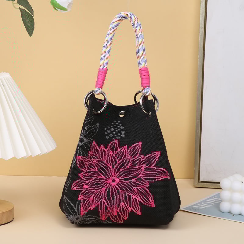 Плетена чанта — урбан стил, полиестер + еластан, магнитно закопчаване, вертикално квадратно, триизмерна конструкция