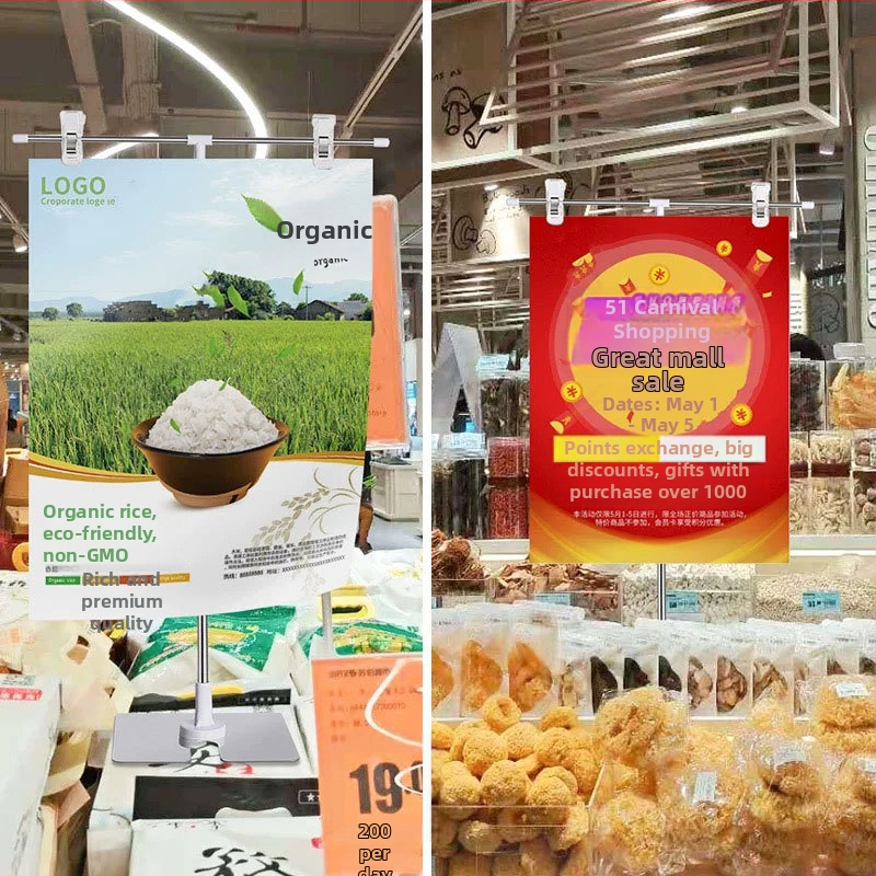 Nerūdijančio plieno stalinis plakato laikiklis su teleskopiniu L formos laikikliu KT plokštės laikiklis didmeninėms parduotuvėms