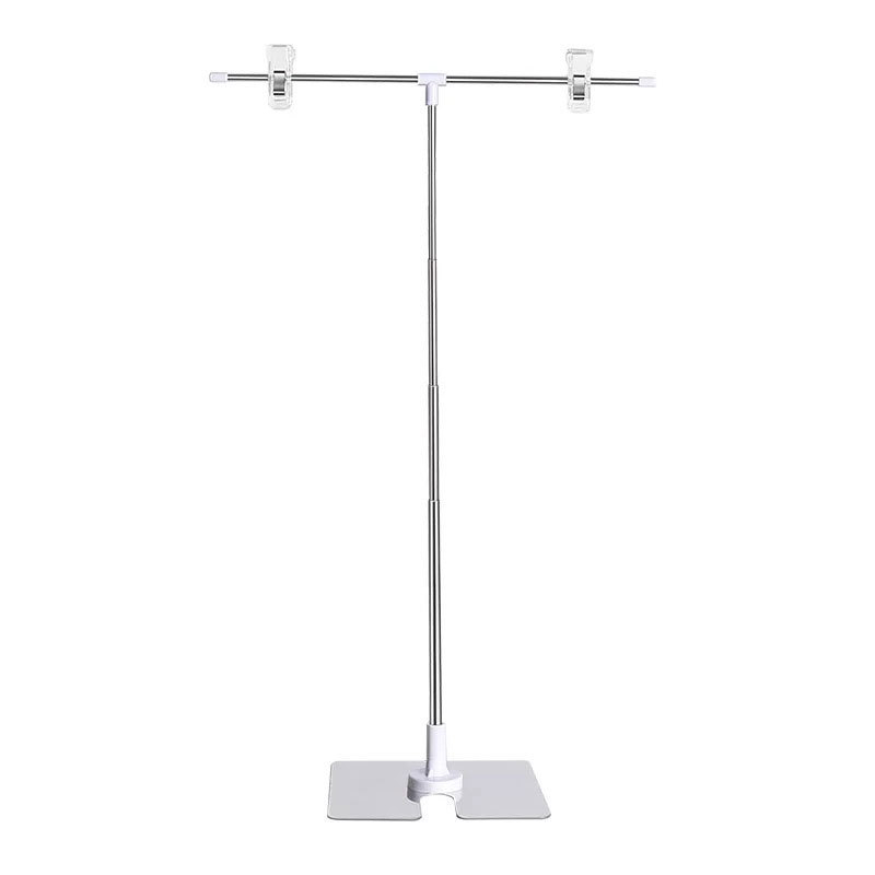 Настолен държач за плакати от неръждаема стомана с телескопично Л-образно рамо и клип за KT дъска за супермаркети