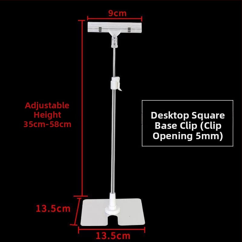Настолен държач за плакати от неръждаема стомана с телескопично Л-образно рамо и клип за KT дъска за супермаркети