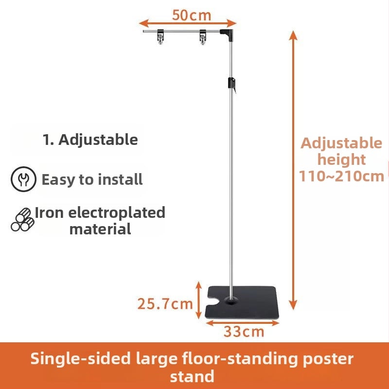Настолен държач за плакати от неръждаема стомана с телескопично Л-образно рамо и клип за KT дъска за супермаркети