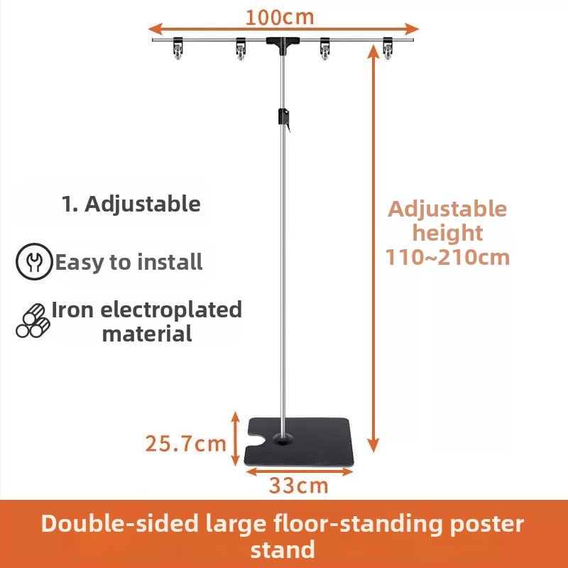 Настолен държач за плакати от неръждаема стомана с телескопично Л-образно рамо и клип за KT дъска за супермаркети