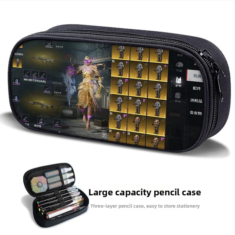 Несесер за моливи – PUBG Peace Elite тема, платнен, ръчно рисуван стил, за момчета и ученици