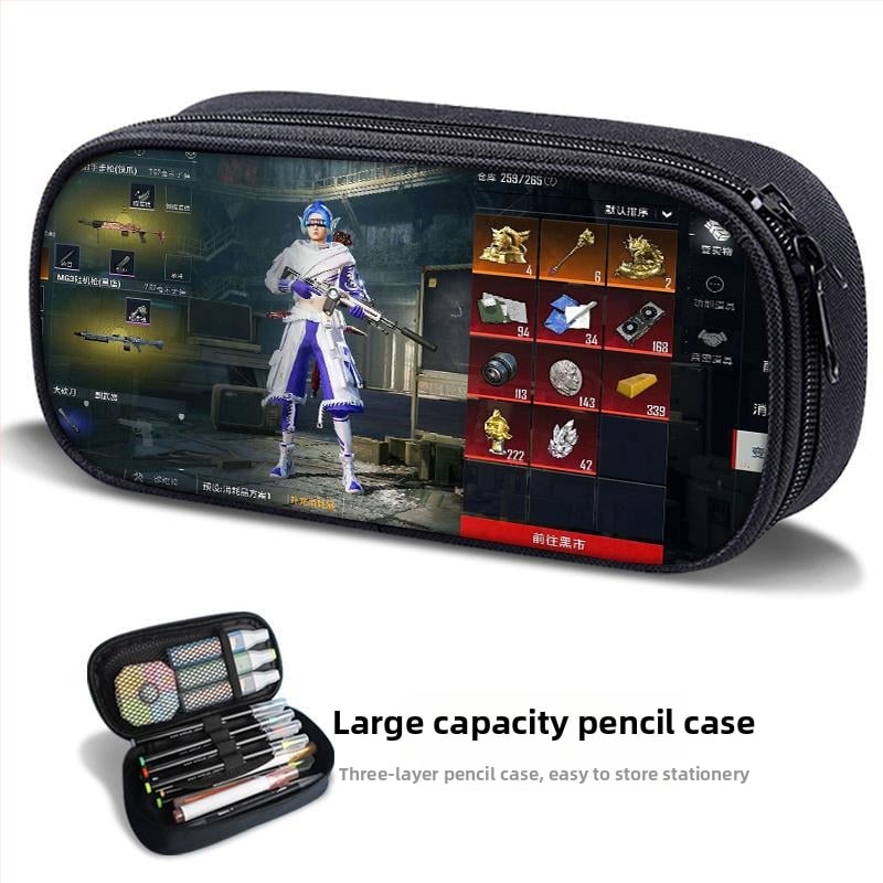 Несесер за моливи – PUBG Peace Elite тема, платнен, ръчно рисуван стил, за момчета и ученици