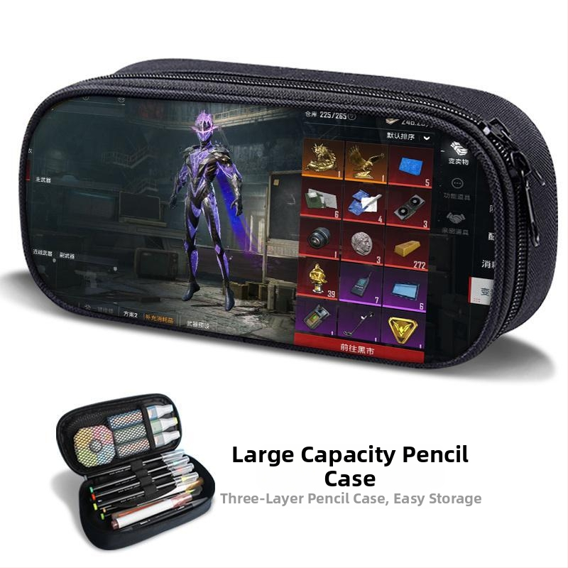 Несесер за моливи – PUBG Peace Elite тема, платнен, ръчно рисуван стил, за момчета и ученици