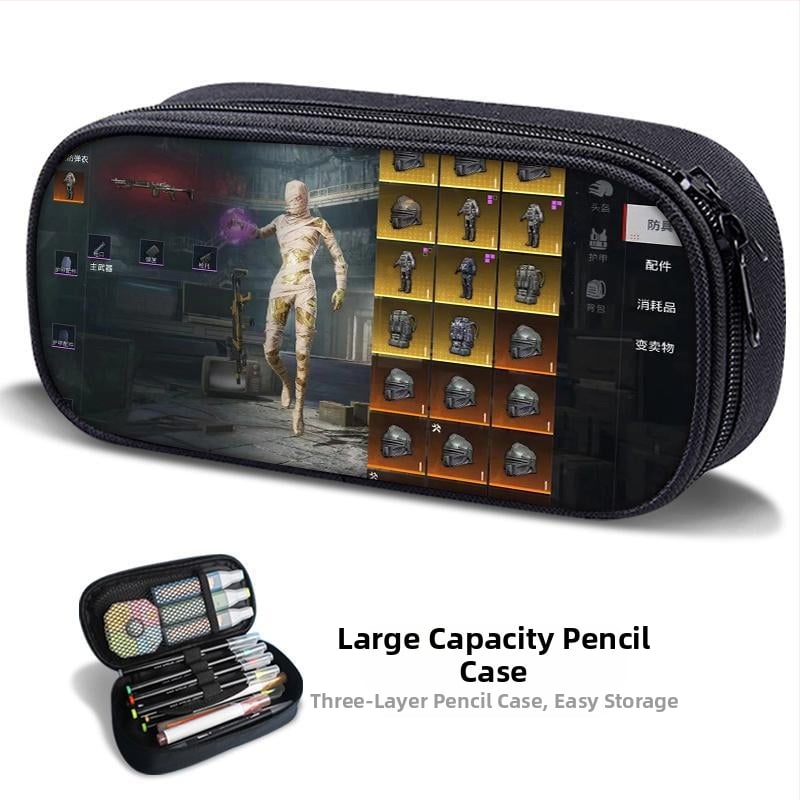 Несесер за моливи – PUBG Peace Elite тема, платнен, ръчно рисуван стил, за момчета и ученици