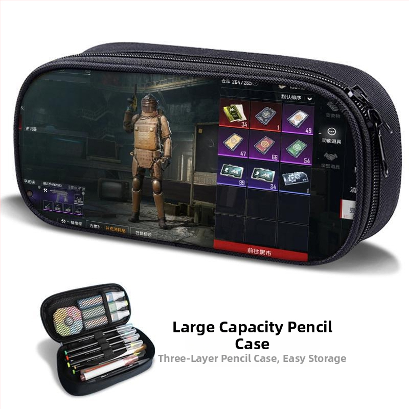 Несесер за моливи – PUBG Peace Elite тема, платнен, ръчно рисуван стил, за момчета и ученици