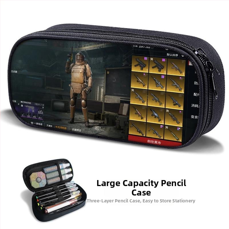 Несесер за моливи – PUBG Peace Elite тема, платнен, ръчно рисуван стил, за момчета и ученици
