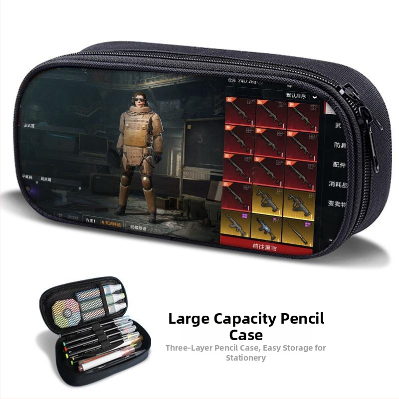 Несесер за моливи – PUBG Peace Elite тема, платнен, ръчно рисуван стил, за момчета и ученици