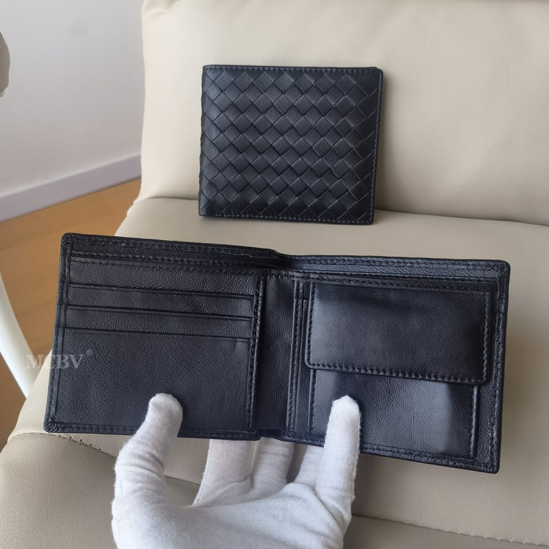 MCBV tikra oda, rankų austas vyriška trumpa piniginė su monetų kišene ir kortų laikikliu