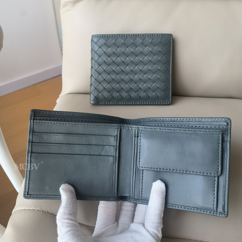 MCBV tikra oda, rankų austas vyriška trumpa piniginė su monetų kišene ir kortų laikikliu